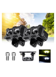LED Motorcycle Auxiliary Lights, 2 Pcs Universal Mini LED Headlights Fog Lights, Dual Color Motorcycle Driving Lights, for ATV UTV SUV E-Bike Truck Boat Tractor