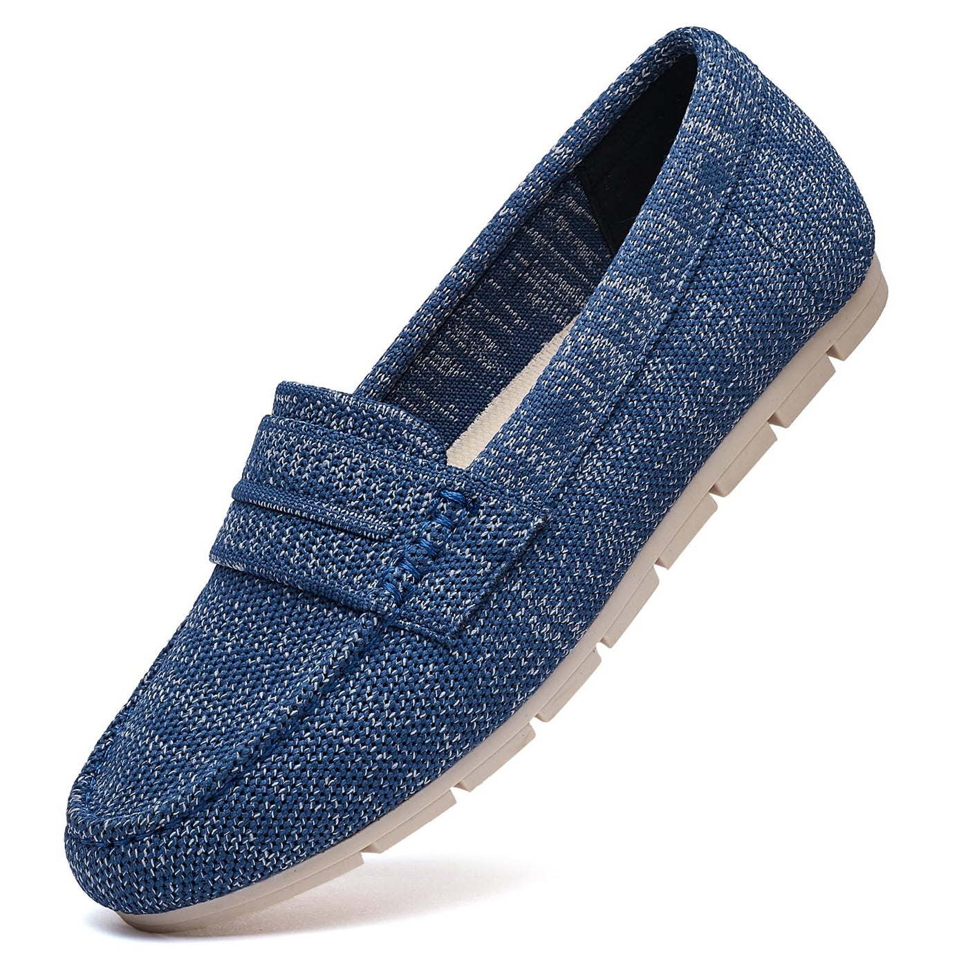 Cvistpieo Loafers for Women Comfortable Dressy Casual Work Flats Lightweight & Breathable Slip On Walking Shoes Knit Cowboy Blue Size 8