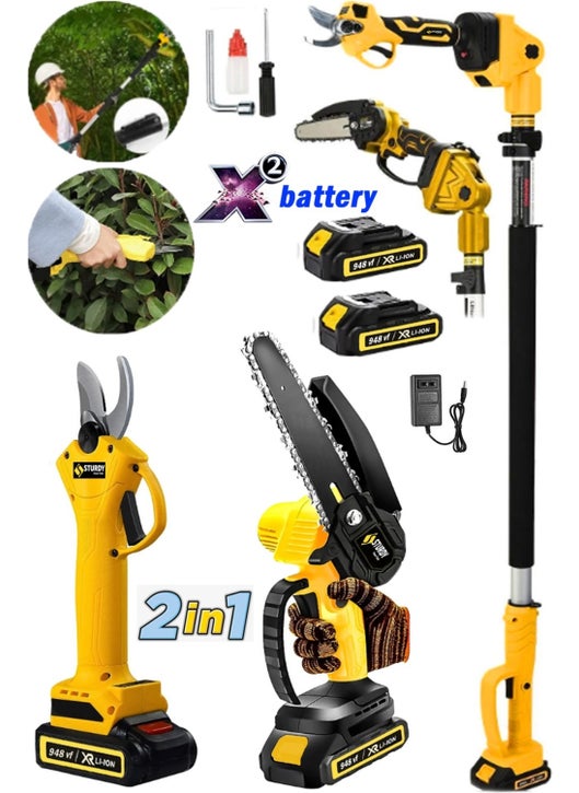 Set of 2 Red Lx Motor 948 Vf 20 Ah Rechargeable Branch Cutting and Pruning Shears 2.7 mt Telescopic Extension