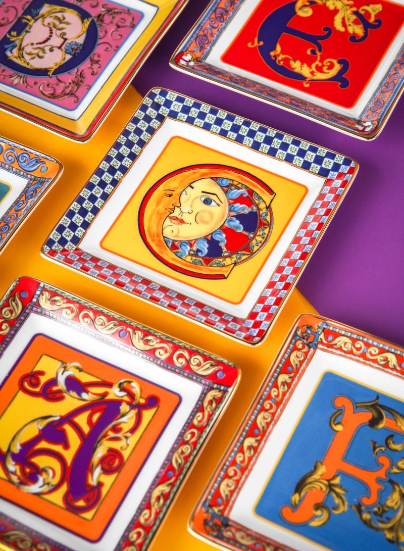 Baci milano Porcelain Jewelry Tray (15x15cm), Ortigia Alphabet Tabletop Art, Elegant Trinket Dish & Personalized Gift Tray for Women, Aesthetic Jewellery Organizer for Vanity or Home Decor (Letter S) - Image 2