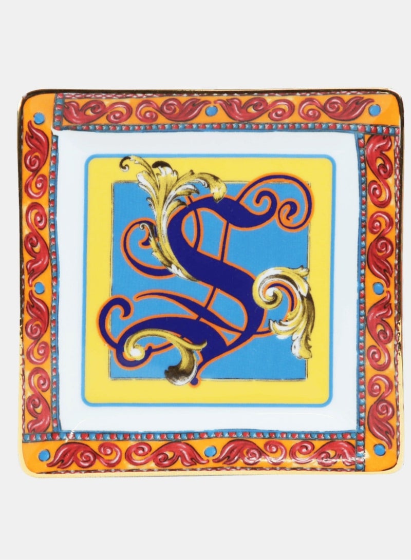 Baci milano Porcelain Jewelry Tray (15x15cm), Ortigia Alphabet Tabletop Art, Elegant Trinket Dish & Personalized Gift Tray for Women, Aesthetic Jewellery Organizer for Vanity or Home Decor (Letter S) - Image 1