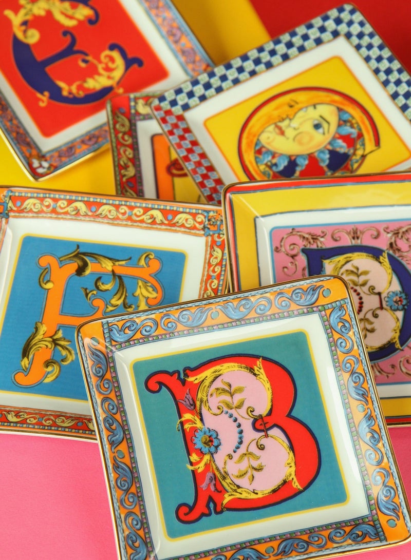 Baci milano Porcelain Jewelry Tray (15x15cm), Ortigia Alphabet Tabletop Art, Elegant Trinket Dish & Personalized Gift Tray for Women, Aesthetic Jewellery Organizer for Vanity or Home Decor (Letter S) - Image 3