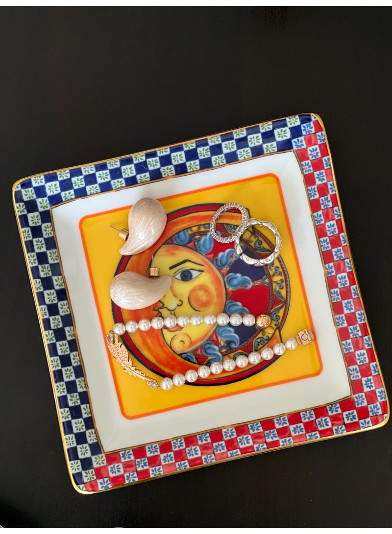 Baci milano Porcelain Jewelry Tray (15x15cm), Ortigia Alphabet Tabletop Art, Elegant Trinket Dish & Personalized Gift Tray for Women, Aesthetic Jewellery Organizer for Vanity or Home Decor (Letter S) - Image 4