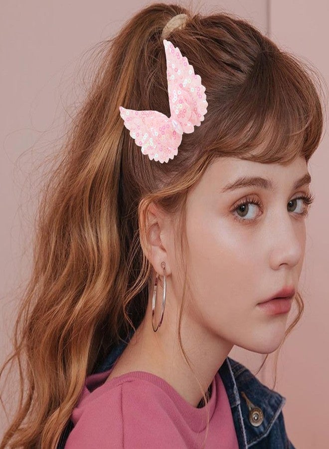 CURASA Butterfly Hair Clips For Girls 4PCS Sequin Hair Bow Pins Hair Barrettes Glitter Alligator Clips Colorful Ribbon Hair Accessories Decorative Hairclips For Toddlers Teens Baby(Yellow, Light Pink) - Image 3