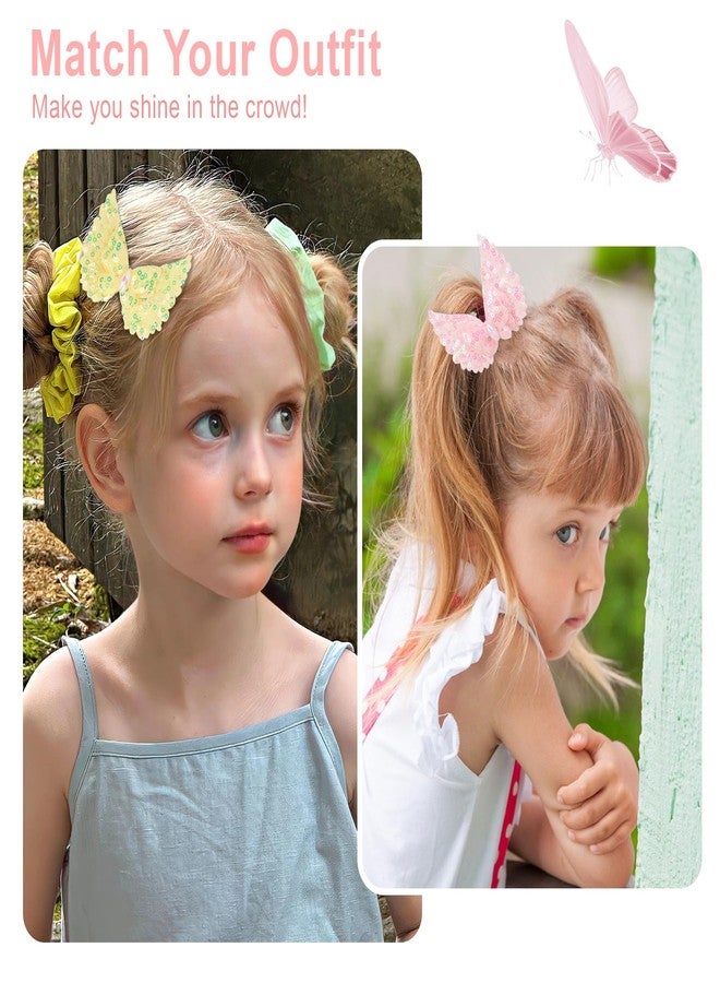 CURASA Butterfly Hair Clips For Girls 4PCS Sequin Hair Bow Pins Hair Barrettes Glitter Alligator Clips Colorful Ribbon Hair Accessories Decorative Hairclips For Toddlers Teens Baby(Yellow, Light Pink) - Image 5