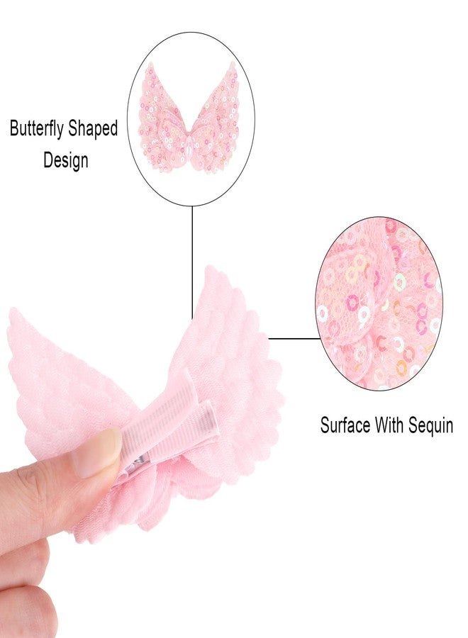 CURASA Butterfly Hair Clips For Girls 4PCS Sequin Hair Bow Pins Hair Barrettes Glitter Alligator Clips Colorful Ribbon Hair Accessories Decorative Hairclips For Toddlers Teens Baby(Yellow, Light Pink) - Image 4