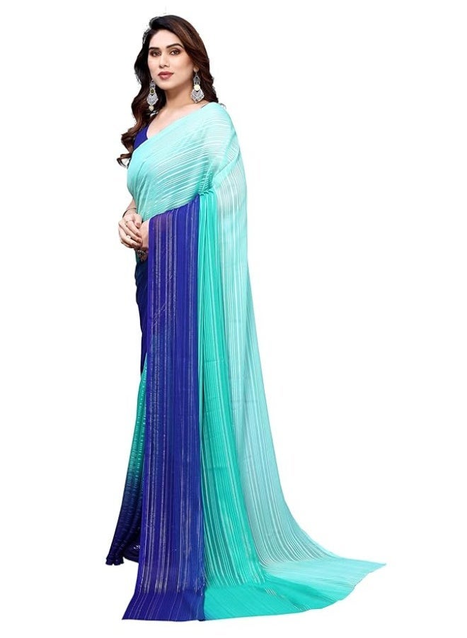 ANAND SAREES Women's Regular Fit Silver Striped Bollywood Georgette Saree with Matching Blouse Piece | Stylish, Comfortable & Fancy Saree for Parties, Weddings, Casual Outings, Festivals - Image 2