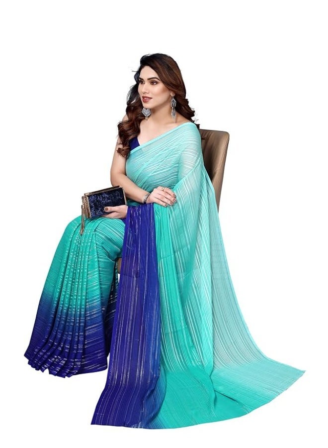 ANAND SAREES Women's Regular Fit Silver Striped Bollywood Georgette Saree with Matching Blouse Piece | Stylish, Comfortable & Fancy Saree for Parties, Weddings, Casual Outings, Festivals - Image 4