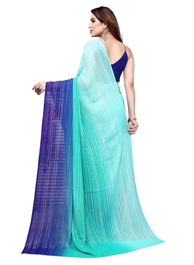 ANAND SAREES Women's Regular Fit Silver Striped Bollywood Georgette Saree with Matching Blouse Piece | Stylish, Comfortable & Fancy Saree for Parties, Weddings, Casual Outings, Festivals - Image 3