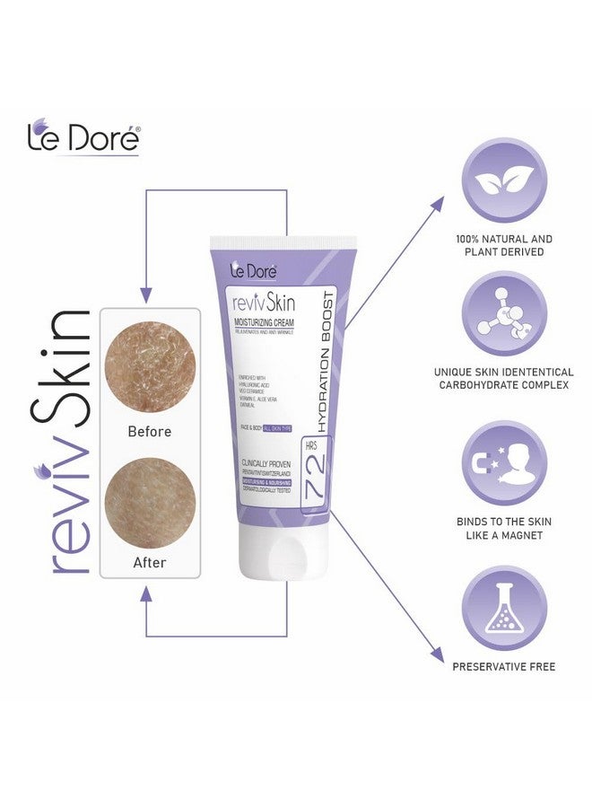 Le Dore Revivskin Moisturizer Clinically Proven 72Hrs Deep Hydration Cream With Hyaluronic Acid Ceramide Vitamin E Aloe Vera Cocoa Shea Butter Oatmeal For All Skin Types Face And Body (100 Ml) - Image 5