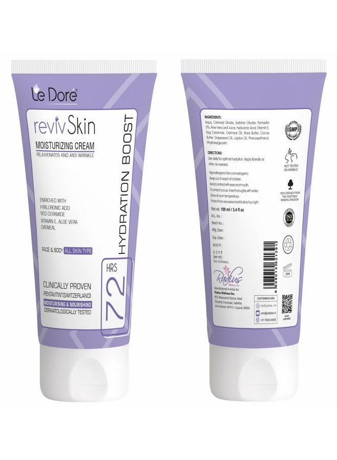 Le Dore Revivskin Moisturizer Clinically Proven 72Hrs Deep Hydration Cream With Hyaluronic Acid Ceramide Vitamin E Aloe Vera Cocoa Shea Butter Oatmeal For All Skin Types Face And Body (100 Ml) - Image 2