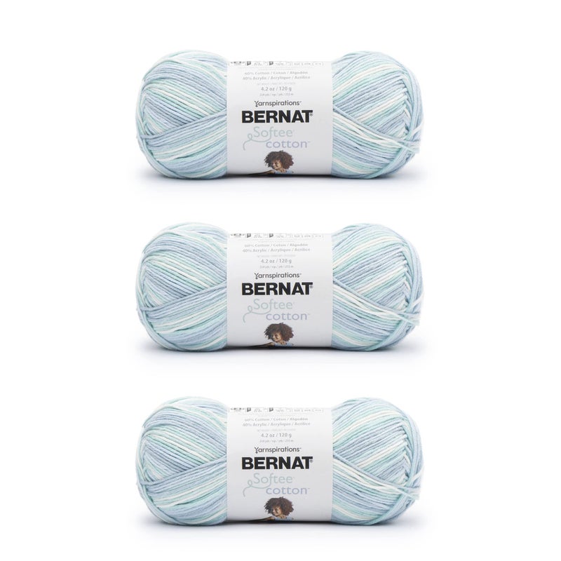 Bernat Softee Cotton Refresh Yarn 3 Pack of 120g425oz Nylon 3 DK Light 254 Yards Knitting Crocheting Crafts