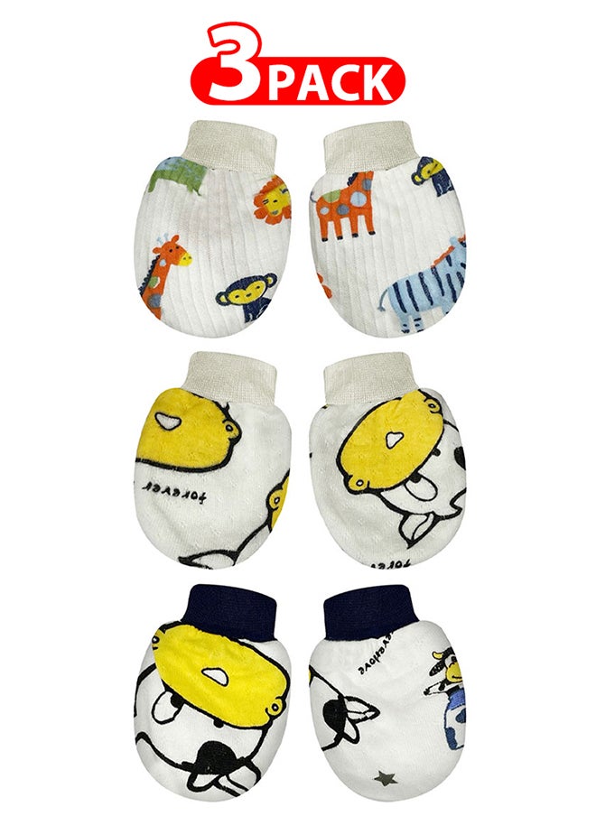 MARGOUN 3 Packs Newborn Baby Mittens Anti Scratch Baby Mittens No Scratch Mittens Baby Gloves for 0-6 Months Boys Girls Multicolour  - Image 1