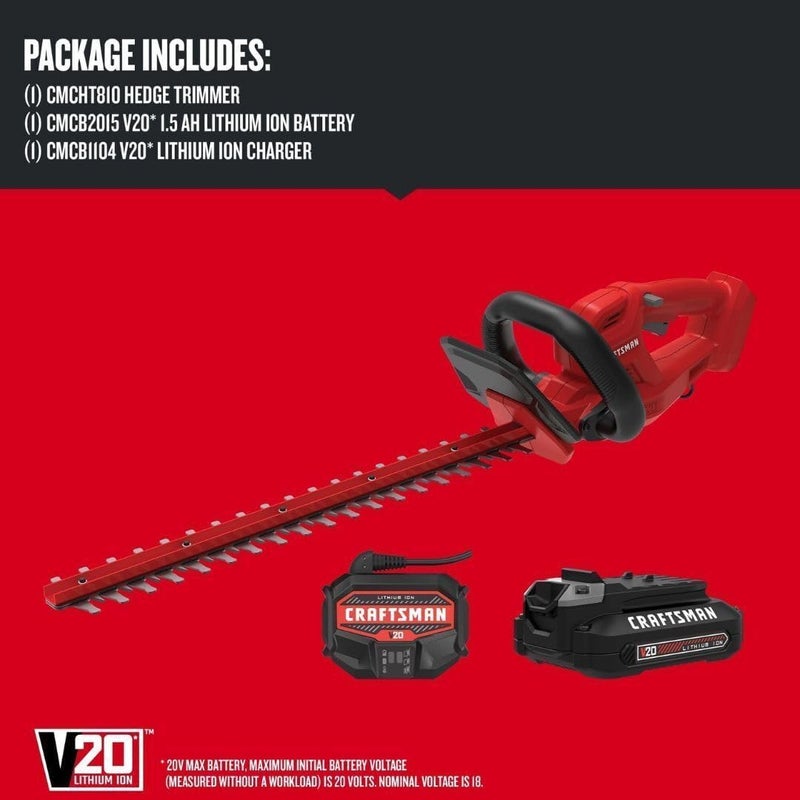 CRAFTSMAN CRAFTSMAN V20 Cordless Hedge Trimmer 20 inch Battery and Charger Included CMCHT810C1  - Image 3