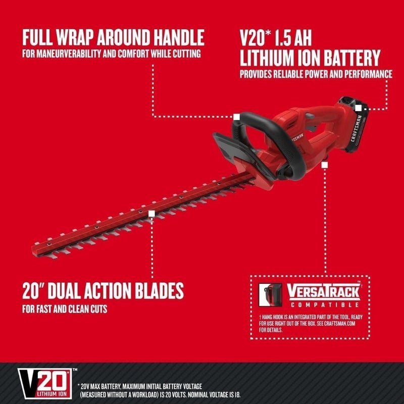 CRAFTSMAN CRAFTSMAN V20 Cordless Hedge Trimmer 20 inch Battery and Charger Included CMCHT810C1  - Image 4