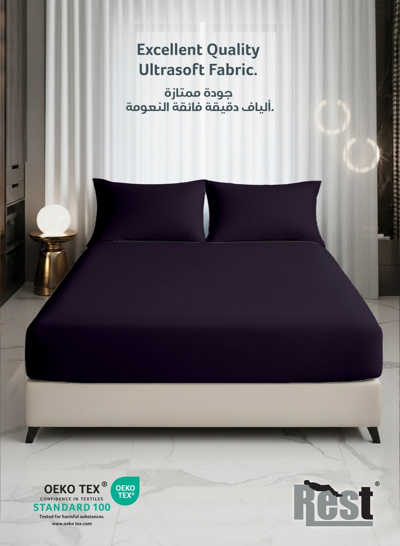 REST 3-Piece Violet Plush 200x200+30cm Fitted Bedsheet Set Includes 1 Deep Pocket Fitted Bedsheet and 2 Pillow Covers, Breathable and Machine Washable - Image 2