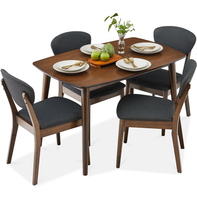 Best Choice Products 5Piece Dining Set Compact MidCentury Modern Table  Chair Set for Home Apartment w 4 Chairs Padded Seats  Backrests Wooden Frame  WalnutCharcoal
