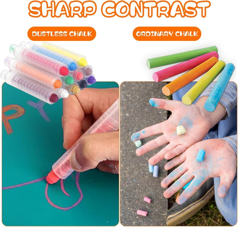 DODHEG Dustless Chalk, Colored Chalk, for Painting, Blackboard Writing, Office (12 Pcs) - Image 3