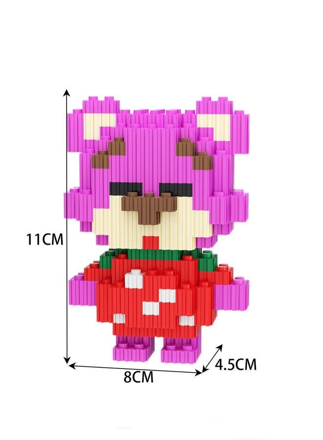 Miniature Small Particle Puzzle Building Blocks Gift Children's Educational Toy (Standing Strawberry Short Sleeve Pink Bear)  - Image 2