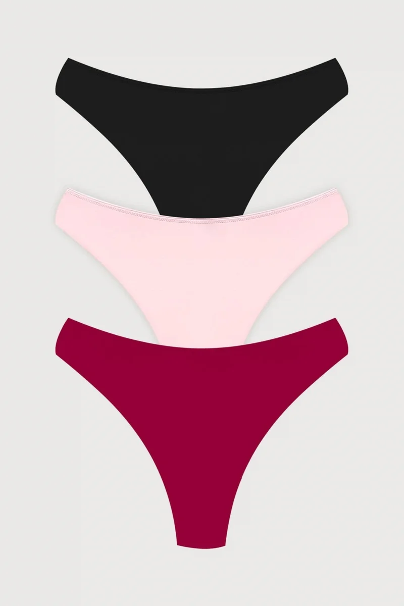 COTTONHILL Basic Laser Cut Lace Detailed Brazilian 3 Pack Panties - 4
