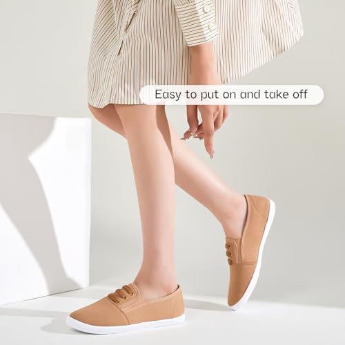 Shupua Women's Canvas Slip on Sneakers Casual Slip on Walking Shoes Womens Tennis Shoes Flat Dress Shoes Non Slip Work Shoes(Khaki.us5) - Image 3