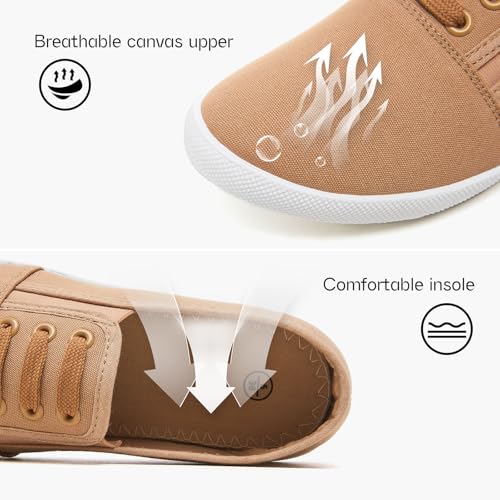Shupua Women's Canvas Slip on Sneakers Casual Slip on Walking Shoes Womens Tennis Shoes Flat Dress Shoes Non Slip Work Shoes(Khaki.us5) - Image 5