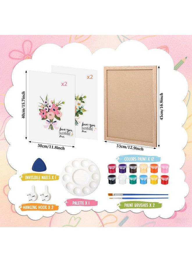 Marspark Handprint Craft Family DIY Paint Set, Unique Birthday Gifts for Grandma Mom Father Mother Handmade Keepsake Include 16" Wood Frame 4 Flower Bouquet Papers 12 Colors Paint and Palette - Image 2