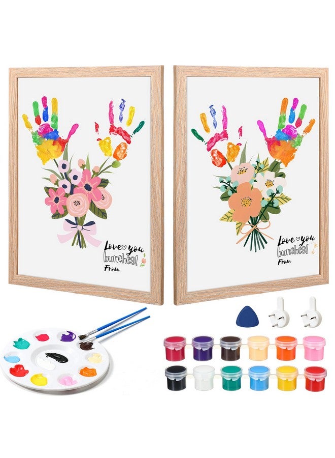 Marspark Handprint Craft Family DIY Paint Set, Unique Birthday Gifts for Grandma Mom Father Mother Handmade Keepsake Include 16" Wood Frame 4 Flower Bouquet Papers 12 Colors Paint and Palette - Image 1