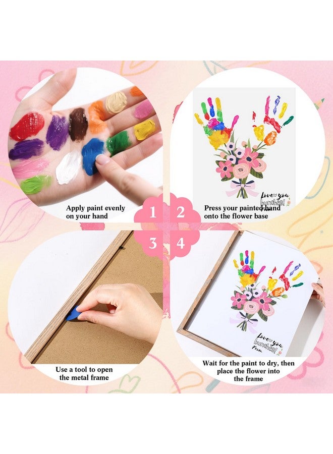 Marspark Handprint Craft Family DIY Paint Set, Unique Birthday Gifts for Grandma Mom Father Mother Handmade Keepsake Include 16" Wood Frame 4 Flower Bouquet Papers 12 Colors Paint and Palette - Image 3