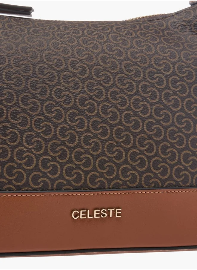 Celeste Women's Monogram Print Shoulder Bag with Adjustable Strap and Zip Closure