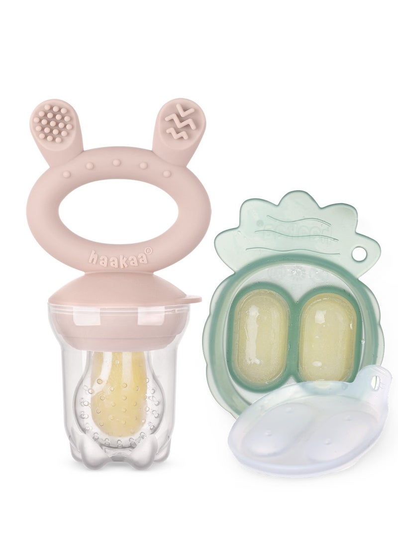 haakaa - Freeze And Feed Mini Combo - Food Feeder And Silicone Mini Nibble Tray, Blush - Image 1