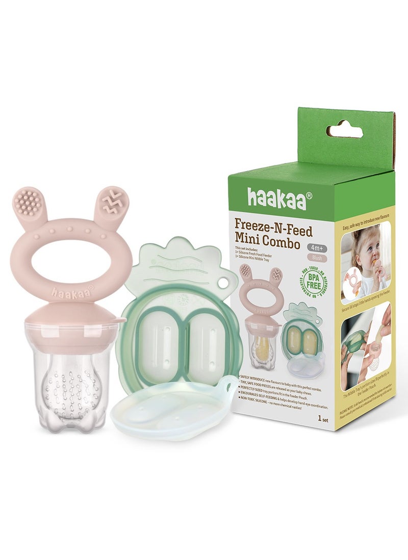 haakaa - Freeze And Feed Mini Combo - Food Feeder And Silicone Mini Nibble Tray, Blush - Image 1