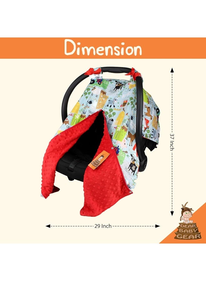 Dear Baby Gear Carseat Canopy with Snap Opening for Girls & Boys - Infant Car Chair Canopies - Nursing Covers - 37"x29" (Farm Life Animals and Tractor, Red) - Image 4