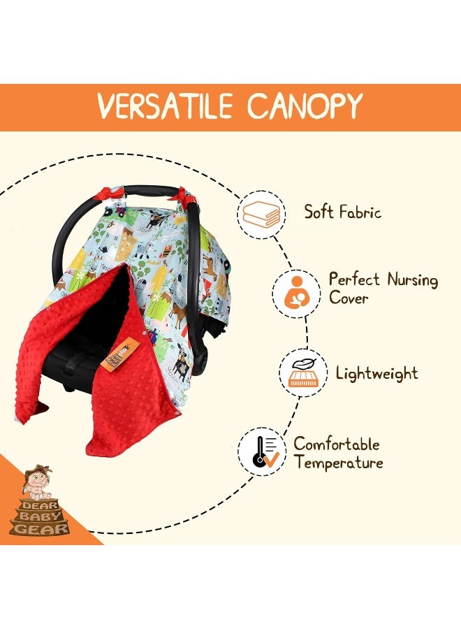 Dear Baby Gear Carseat Canopy with Snap Opening for Girls & Boys - Infant Car Chair Canopies - Nursing Covers - 37"x29" (Farm Life Animals and Tractor, Red) - Image 3