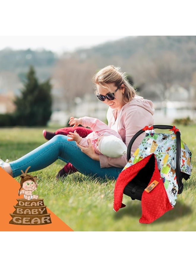 Dear Baby Gear Carseat Canopy with Snap Opening for Girls & Boys - Infant Car Chair Canopies - Nursing Covers - 37"x29" (Farm Life Animals and Tractor, Red) - Image 5