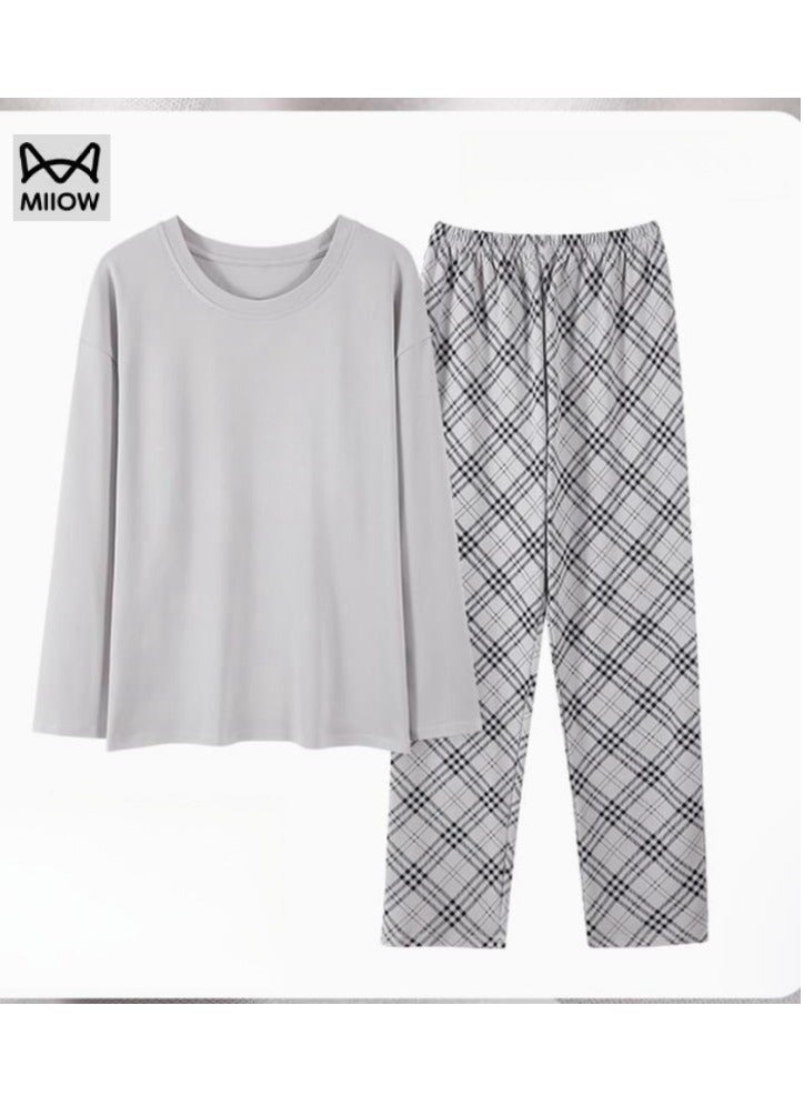MIIOW Men's Pure Cotton Long Sleeved Casual Simple Round Neck Home Suit Set - Image 1