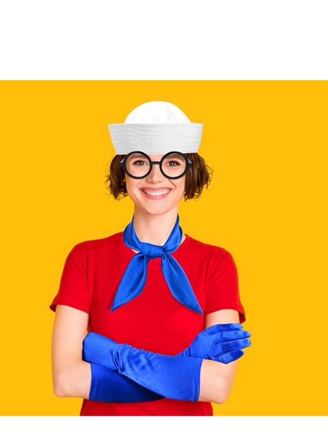 SOLARAE 5 PCS Sailor Costume Include Hat Scarf Gloves Socks Glasses, Nautical Cap Satin Accessory Dressing up Party for Men Women Cartoon Character Dress - Image 2