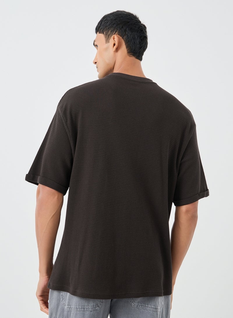 Styli Styli Waffle Knit Oversized T-Shirt with Turn-Up Sleeves  - Image 3