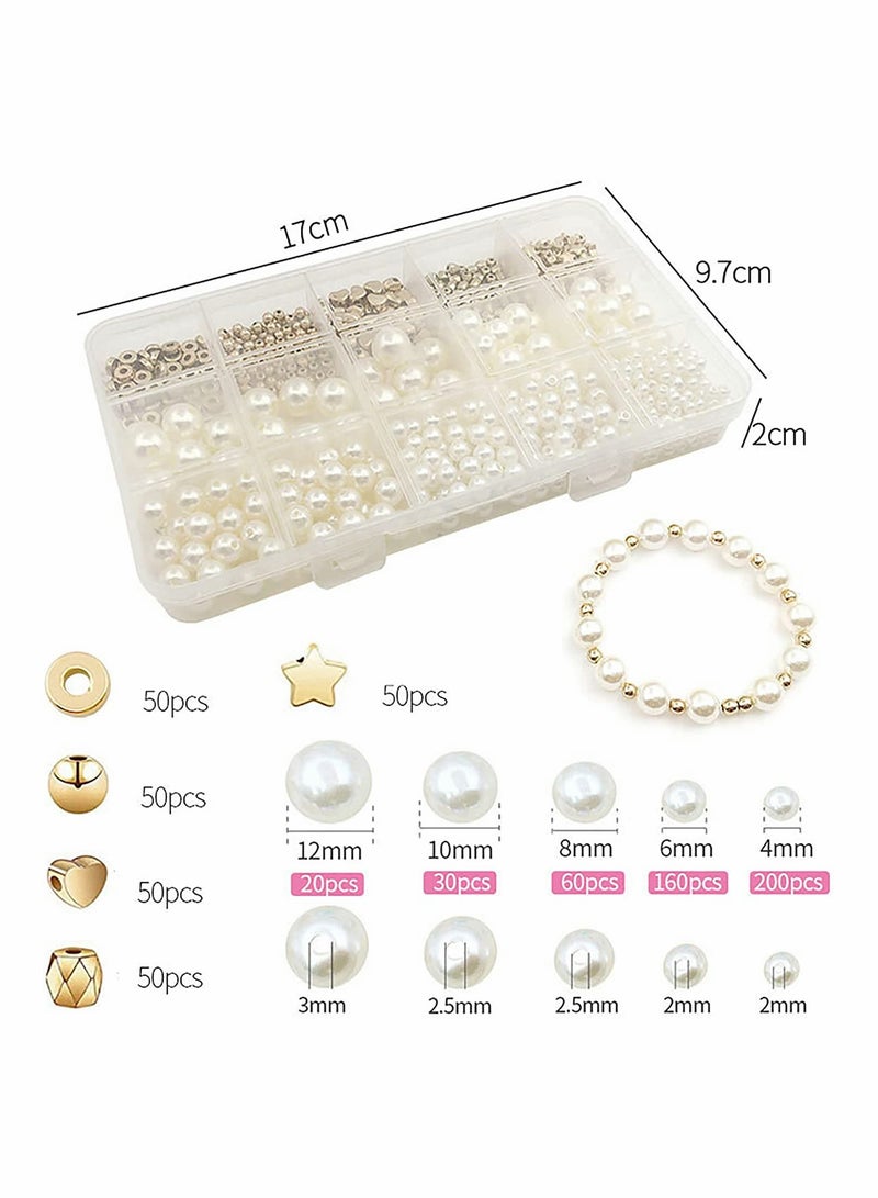 Spacer Beads Set Bracelet Beads and Pearl 15 Grids 720Pcs Small Smooth Bead Gold Star Beads Round Disc Beads for DIY Craft Making Jewelry Bracelet - Image 5