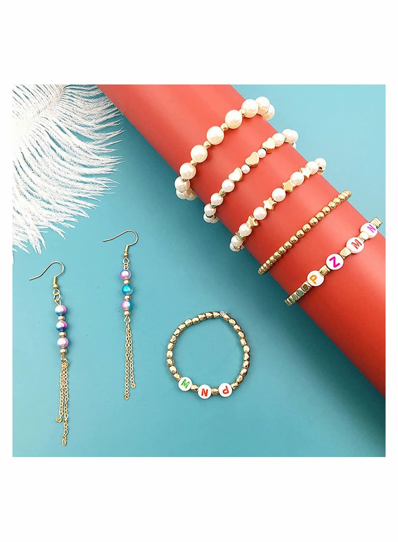 Spacer Beads Set Bracelet Beads and Pearl 15 Grids 720Pcs Small Smooth Bead Gold Star Beads Round Disc Beads for DIY Craft Making Jewelry Bracelet - Image 2