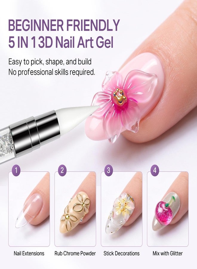MIZHSE 3D Nail Gel for Nail Art, 2PCS Clear 3D Sculpting Molding Gel for Sculpture with Nail Charm 5-in-1 Non-Sticky Solid Builder Gel for Beginner Home DIY Manicure - Image 2