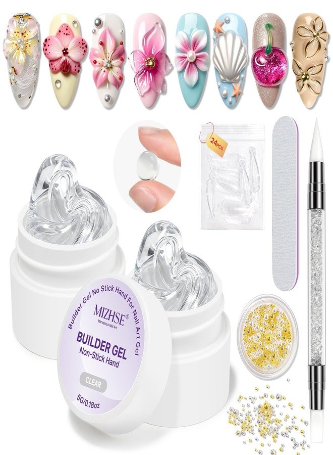 MIZHSE 3D Nail Gel for Nail Art, 2PCS Clear 3D Sculpting Molding Gel for Sculpture with Nail Charm 5-in-1 Non-Sticky Solid Builder Gel for Beginner Home DIY Manicure - Image 1
