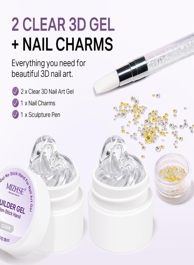 MIZHSE 3D Nail Gel for Nail Art, 2PCS Clear 3D Sculpting Molding Gel for Sculpture with Nail Charm 5-in-1 Non-Sticky Solid Builder Gel for Beginner Home DIY Manicure - Image 4