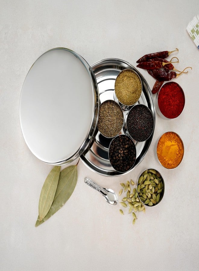 Aavjo Stainless Steel Masala Dabba Spice Storage Box with Airtight Lid | 7 Containers Spoon Set | X-Large Size 2.5 Ltr | Dry Fruits and Spice Organiser for Kitchen - Image 1