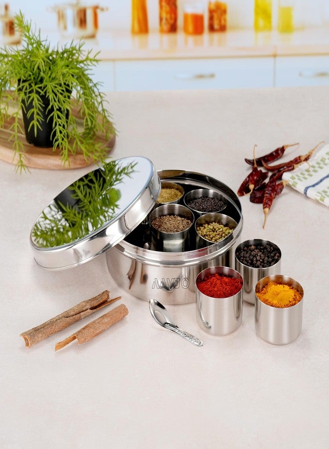 Aavjo Stainless Steel Masala Dabba Spice Storage Box with Airtight Lid | 7 Containers Spoon Set | X-Large Size 2.5 Ltr | Dry Fruits and Spice Organiser for Kitchen - Image 3