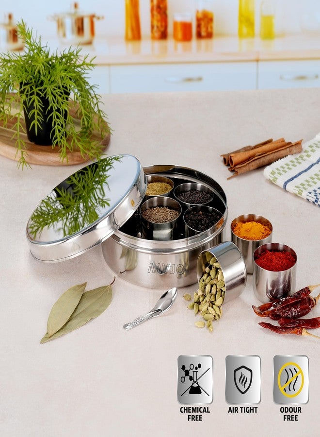Aavjo Stainless Steel Masala Dabba Spice Storage Box with Airtight Lid | 7 Containers Spoon Set | X-Large Size 2.5 Ltr | Dry Fruits and Spice Organiser for Kitchen - Image 4