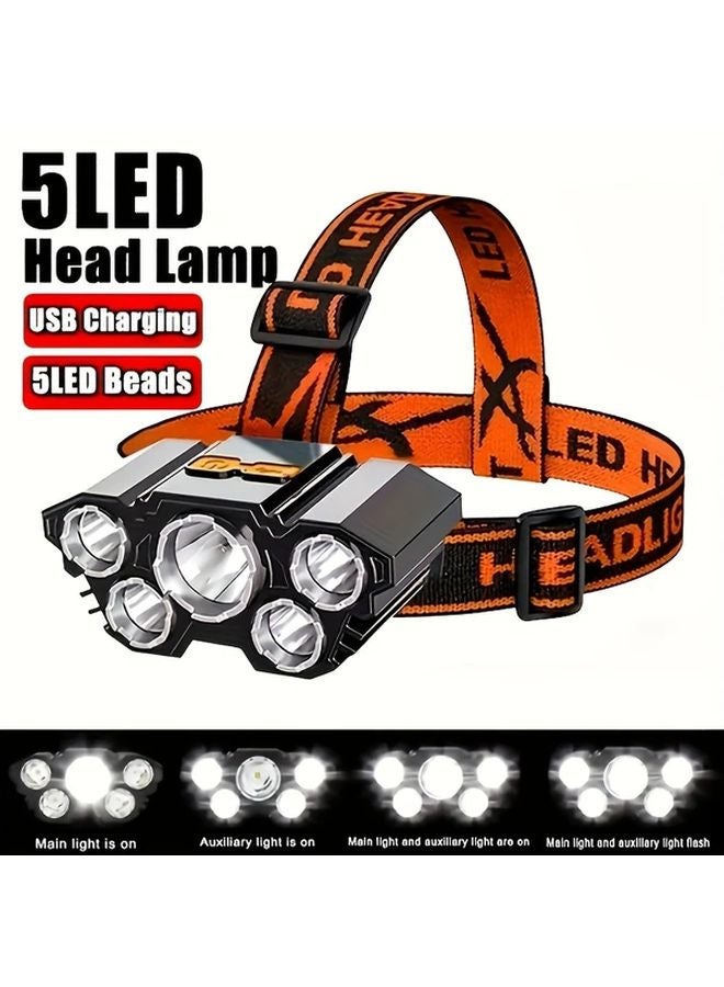Rechargeable LED Headlamp 5LED Strong Light 4 Modes Portable Headlight For Camping Hiking Fishing - Image 2