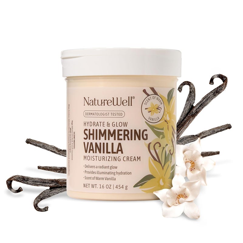 NATURE WELL Shimmering Vanilla Hydrate  Glow Moisturizing Cream For Face  Body Intensely Nourishing  Softening Delivers A Sparkling Radiance  Illuminating Hydration Warm Vanilla Scent 16 Oz