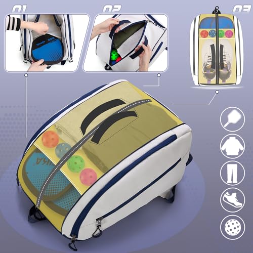 Smasrob Pickleball Bag Fits 24 Paddles Pickleball Backpack with Laptop Pocket Shoe Compartment and Fence Hook Beige - Image 3