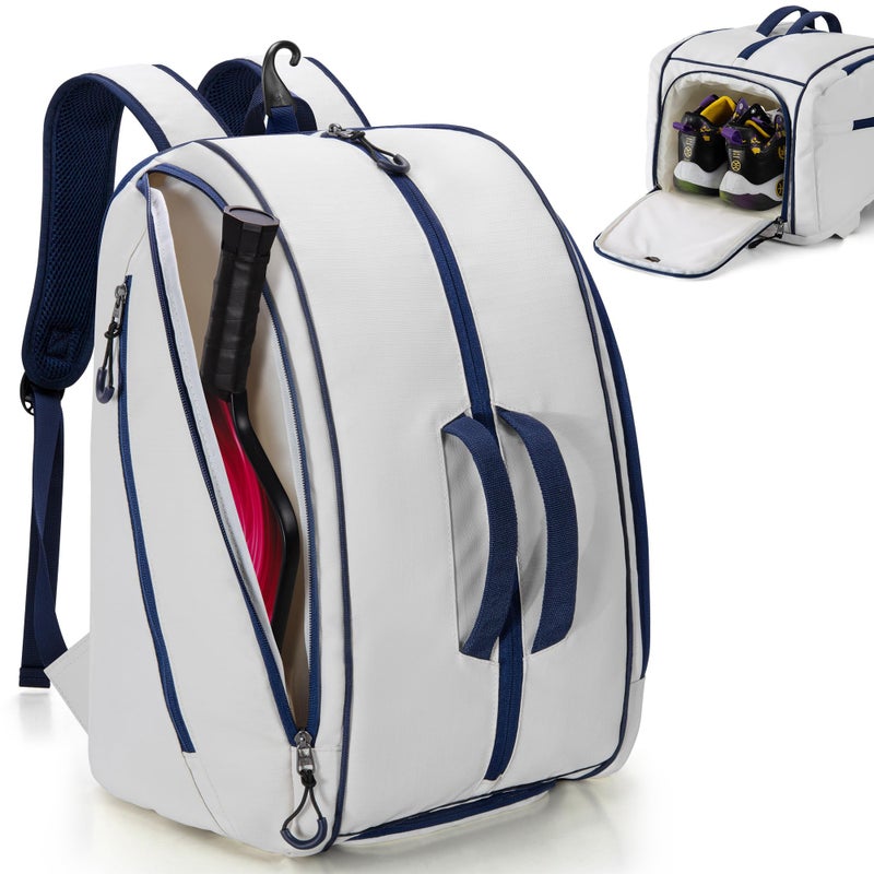 Smasrob Pickleball Bag Fits 24 Paddles Pickleball Backpack with Laptop Pocket Shoe Compartment and Fence Hook Beige - Image 2